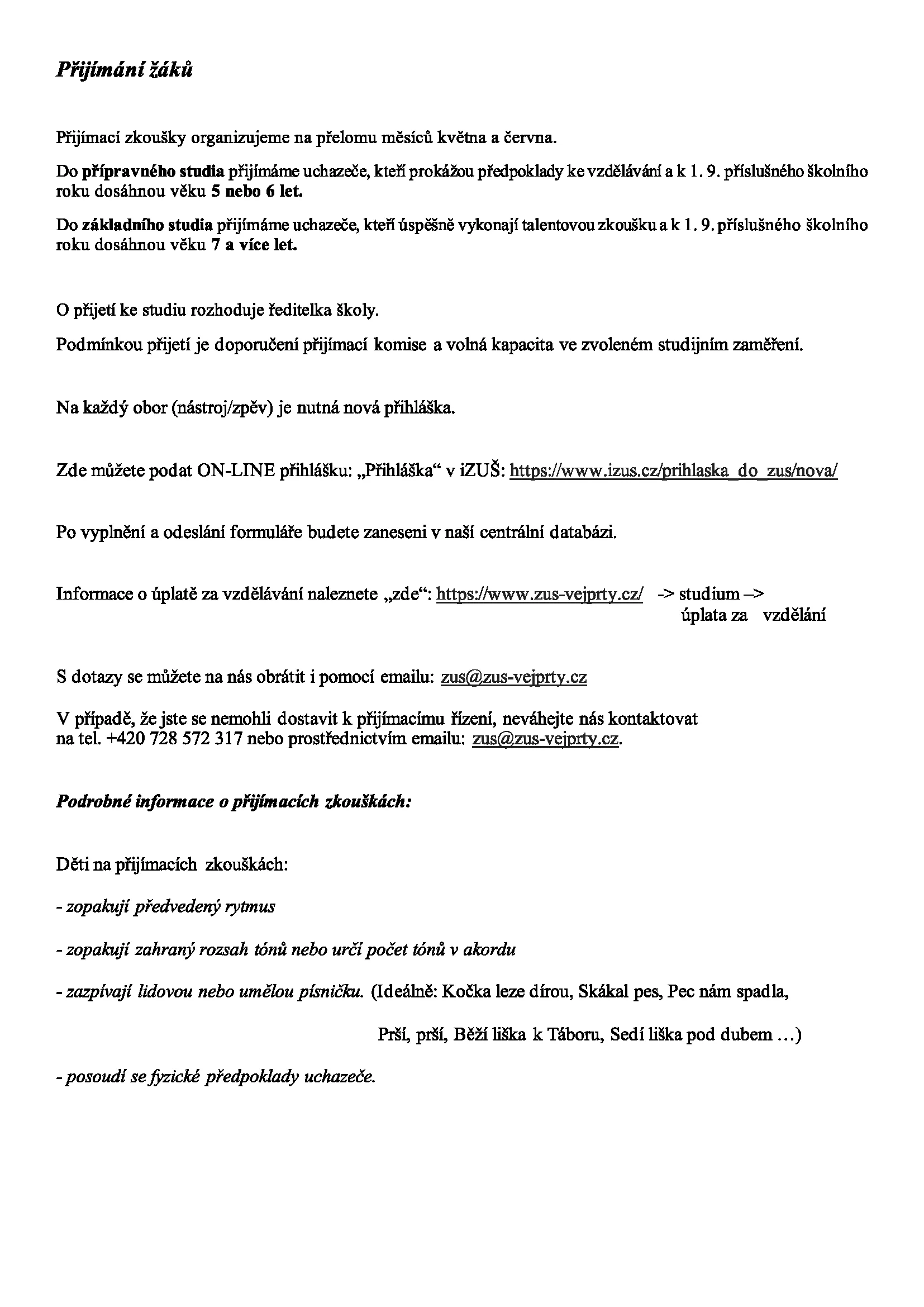 Přijímání žáků 2025/2026